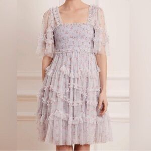 Needle & Thread Floral Ruffle lavander Dress Size 0